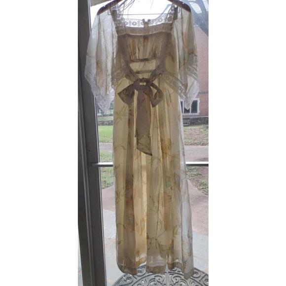 1970s ILGWU Floral Lace Prairie Maxi Dress Empire Waist 5/6 - Picture 7 of 9